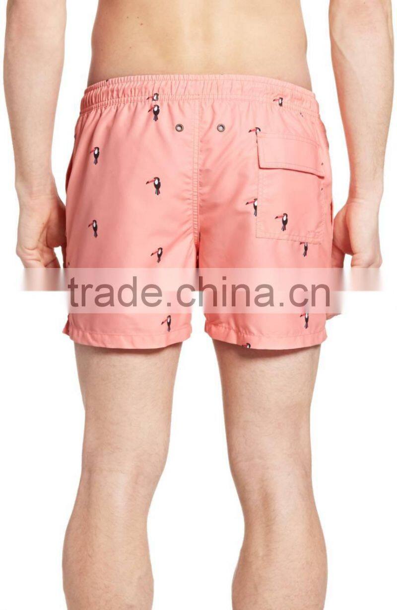 New Design Pink Toucan Swim Trunks 100% Nylon Polyester Board Shorts Printing Logo Summer Fitness Beach Shorts