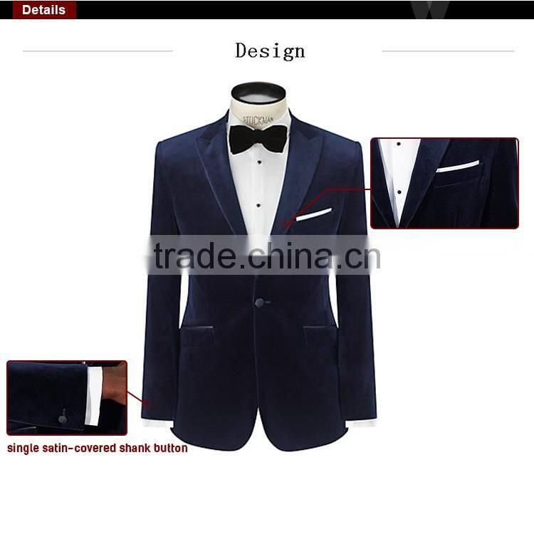 OEM Service High Quality French Trendy Arrow Lapel Single Button Velvet Blazer Coat Pant Suit For Men