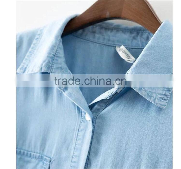 Hot selling beautiful ladies new design top quality denim women plain shirts