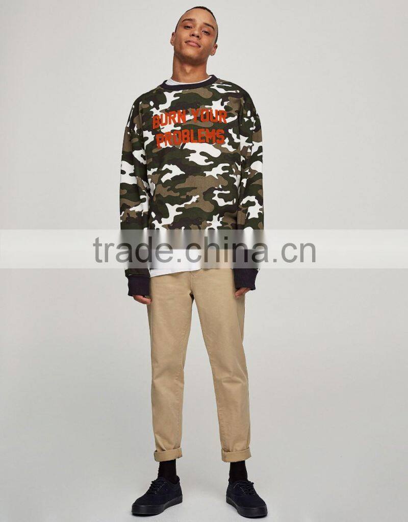 Wholesale fashion crewneck camo men sweatshirt no hood