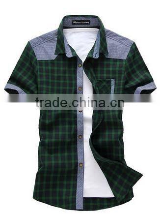 2014 wholesale high quality short sleeve customized check shirt