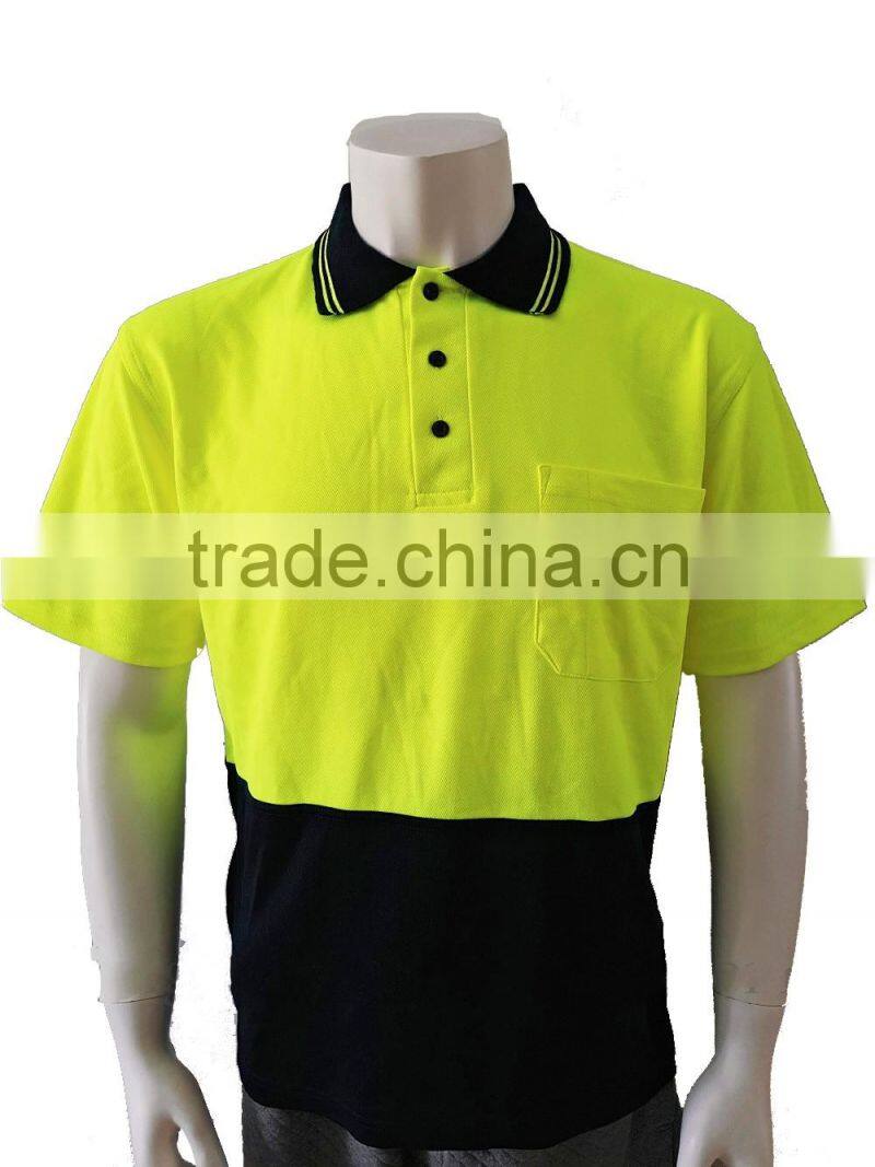 Mens high visibility two-tone reflective polyester/cotton chest pocket safety polo shirt