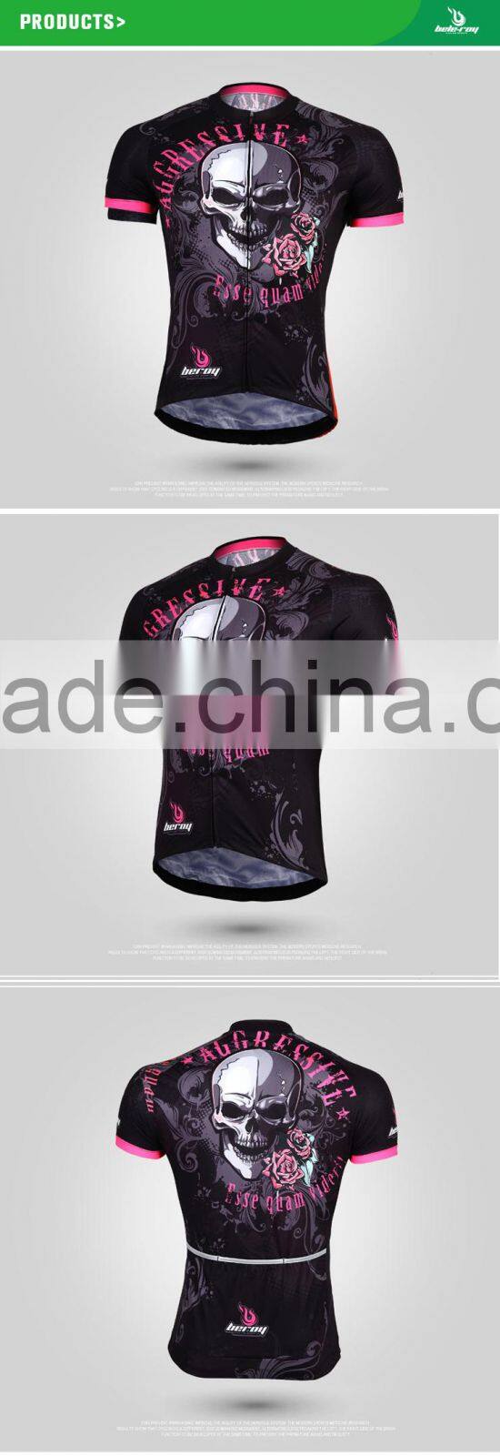 BEROY 100 polyester skull pattern cycling jersey short sleeve,high quality bicycle sweat shirt