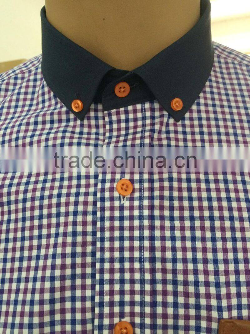 leather pocket on left check checked men's casual shirt in latest design