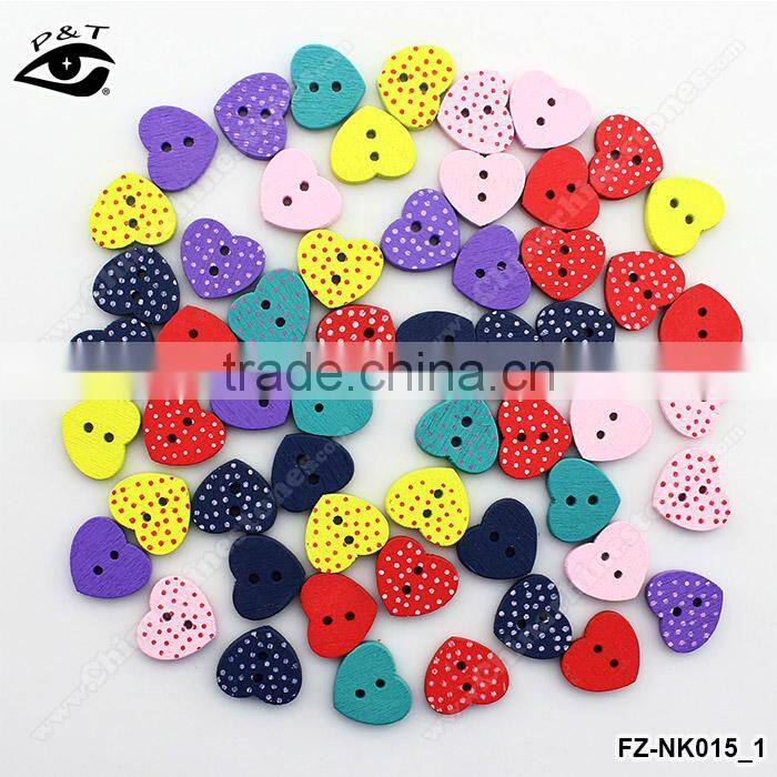 12x15mm Dot Pattern Heart Shaped Wood Buttons For Decoration DIY Craft
