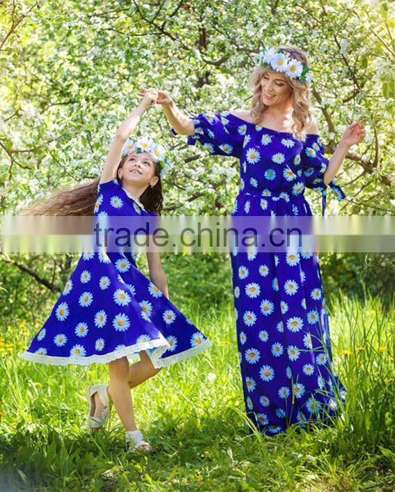 High quality floral printed mother and child matching outfit mother and me nice dress fancy maxi dress