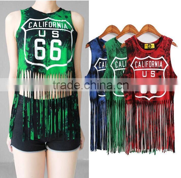 Custom Ladies Sleeveless Sports Wear Sexy Tank Tops Clubwear For Women Tassels For Garments