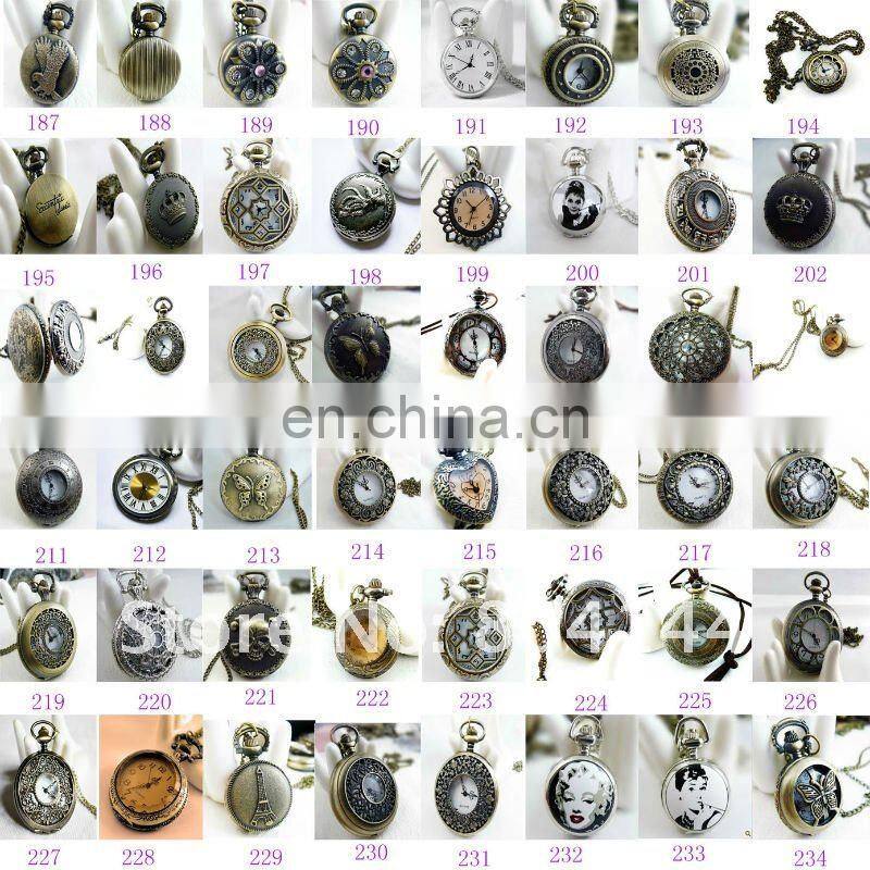W76 wholesale Antique brass bronze pocket watch chain charm pendant watch necklace nickel free lead free