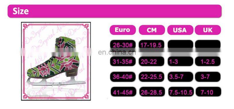 Aidocrystal popular pattern crystal green figure traditional ice skating shoes for sale