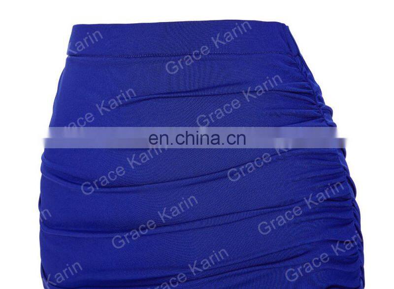 Grace Karin Occident Women's Solid blue Color High Stretchy Pleated Pencil Skirt CL008930-1