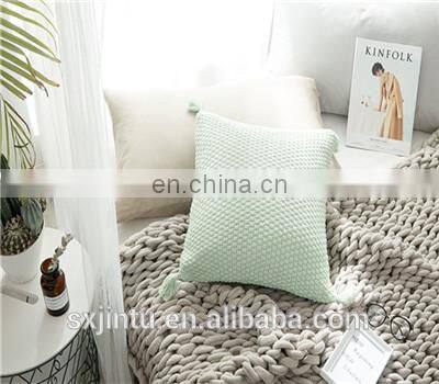 Solid color knit square cushion cover tassel pillowcase