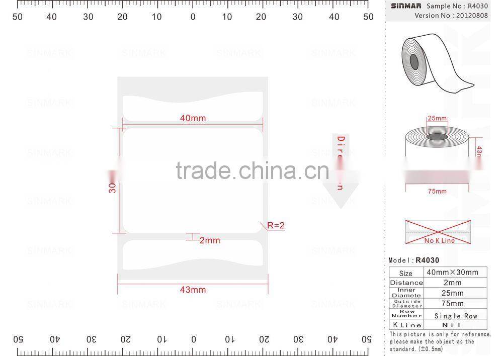 SINMARK high quality safety customizable blank sticker paper roll