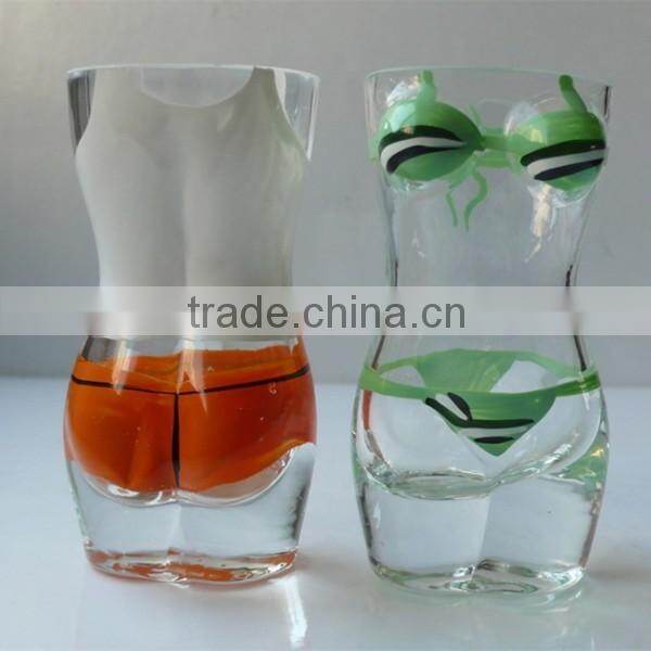 Handmade mouth blown clear male body sexy shot glass hot with 50ml volume