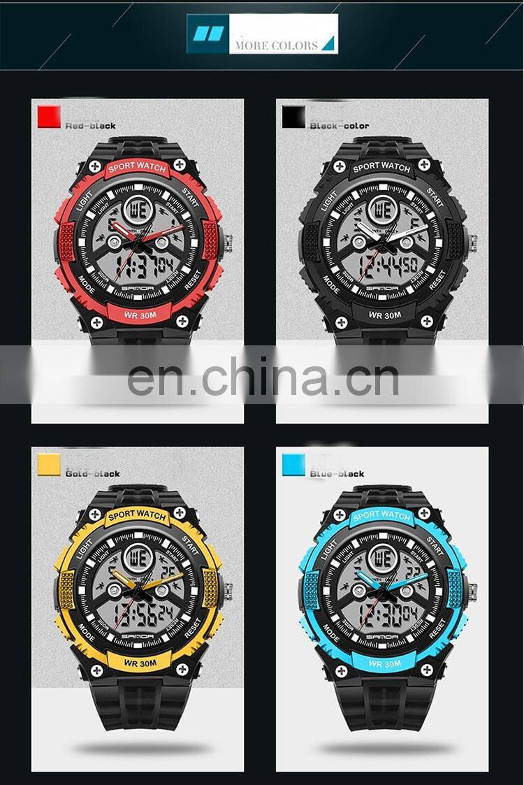 SANDA 709 Digital And Analogue Watch For Man Silicone Strap Stopwatch Luminous Men Sport Watches Original