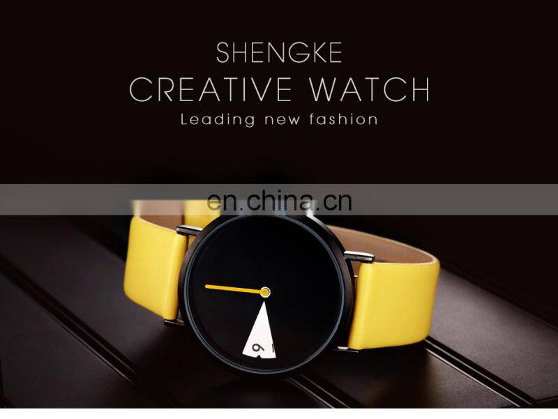 SHENGKE New Trendy Handwatchs Minimalist Dial Design Watchs Black PU Strap Wrist Watchs K0090L