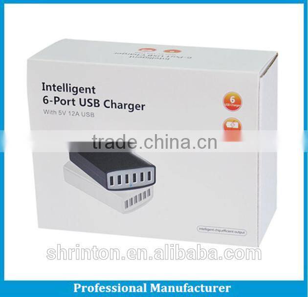 Most Powerful Smart 60W 6 Port 12A Multi USB Charger with USB Cable Family Size for iPhone