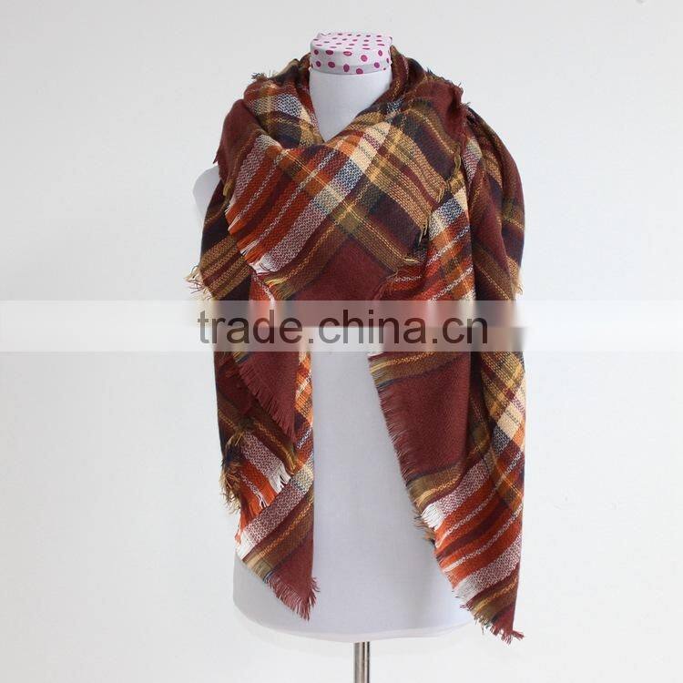 New Style Winter Woman Fashion Square Classical Plaid Wool Scarf