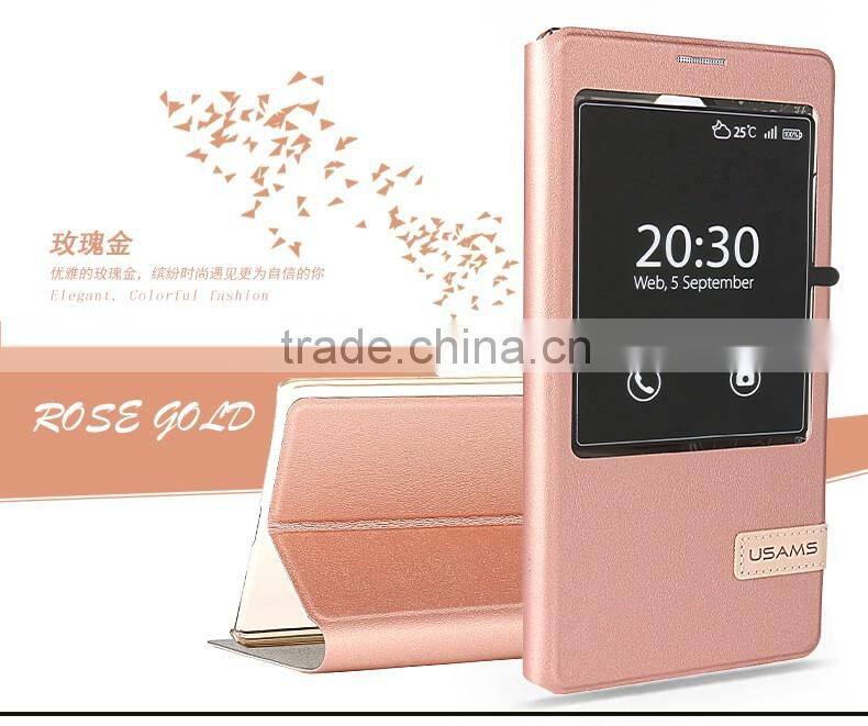 USAMS Muge Series PU Leather Cover Case for Huawei Mate 8 Hard PC Rubber Flip Leather Case with View Window MT-5338