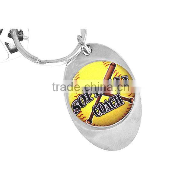 Lead & Nickel Free!! Softball MOM Key Chain Silver Tone Oval That Displays A Softball & Bats Keyring