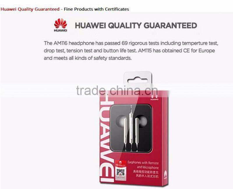 Original Huawei Earphone Headphones AM116 In-ear Headset with Microphone 3.5mm Earbuds
