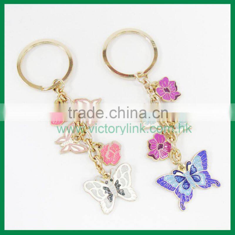 Glitter Powder Butterfly and Flower Charms Zinc Alloy Key Chain