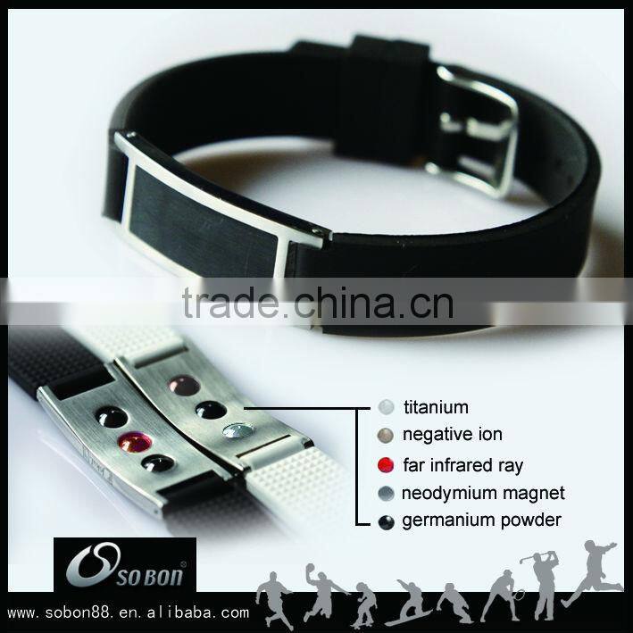 silicone titanium health bracelet with metal clasp laser engraving