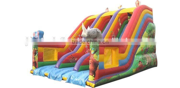 big inflatable slide the safari theme, animal inflatable slide for sale, 3d elephant n hippo double lane slide