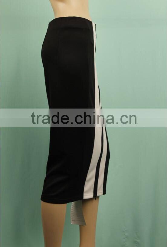 Black white stripe business lady tight fitted pencil skirt latest formal skirt