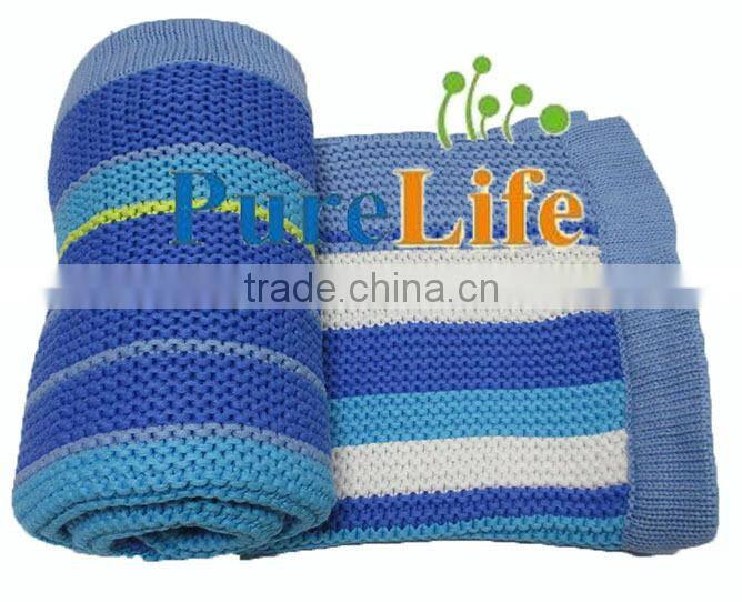 SZPLH Blue cotton stripe knitting baby blankets