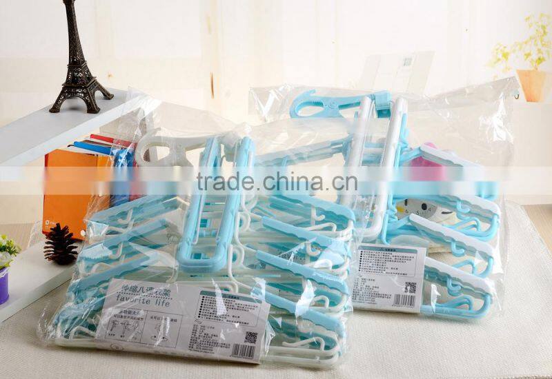 Folding plastic hanger in 8 ranks per set