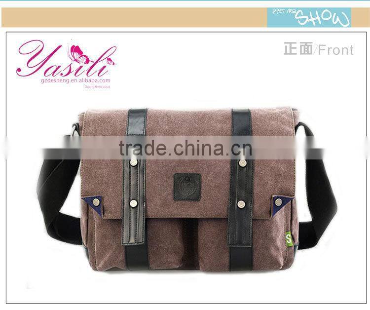 2015 Men's Vintage Canvas Leather School Military Shoulder Bag Messenger Travel Bag