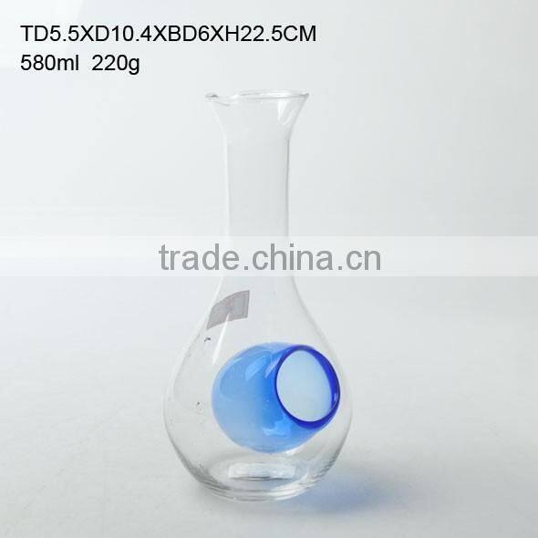 WHOLE SALE cheap transparent glass wine decanter with handle for centerpiece and supermarket