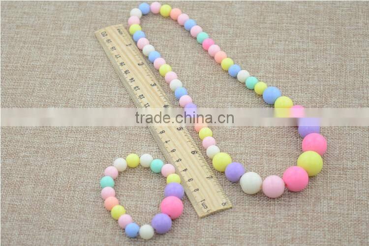 Baby Girls Round Shape Plastic Bead Candy Color Necklace Bracelet Set