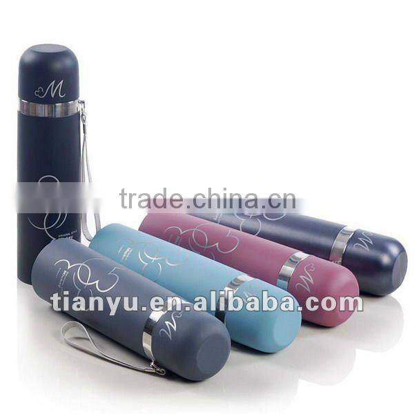 Nice looking stainless steel vacuum bottle flask with carrying strap 350ml&500ml