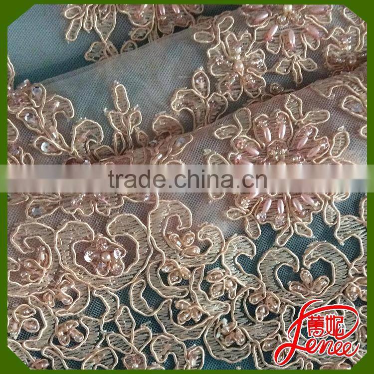 BEST CHOICE FOR WEDDING DRESS SEQUINED BEADS MESH EMBROIDERY FABRIC