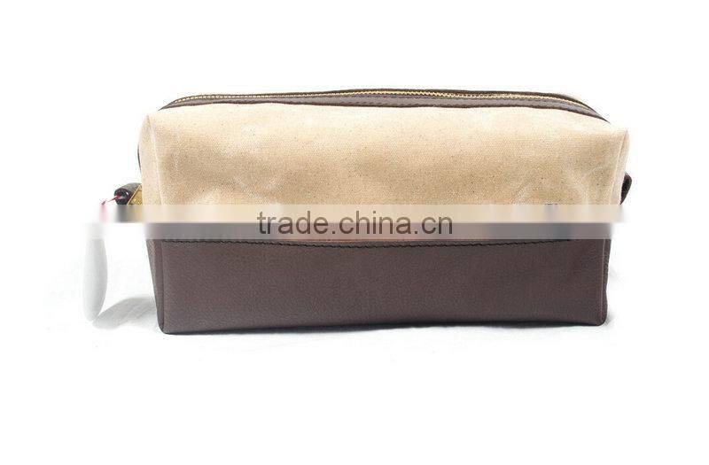 High quality and personalized waxed canvas and leather bag , waxed canvas zipper pouch with leather accents , waxed canvas pouch
