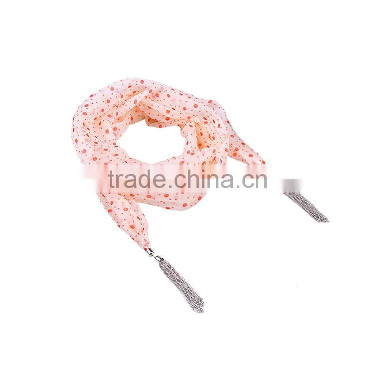2016 Fashion hot sale cute spot pink color chiffon scarf
