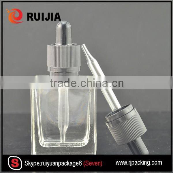 RUIJIA 15ml 30ml rectangle glass dropper bottle with childproof and tamper evident cap wholesales