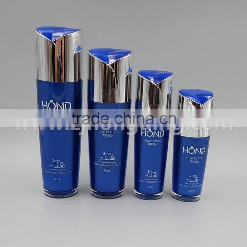 Lucury any color blue green heart shape 30ml acrylic bottle wholesale for body lotion cream,pet cosemtic bottle,plastic bottle