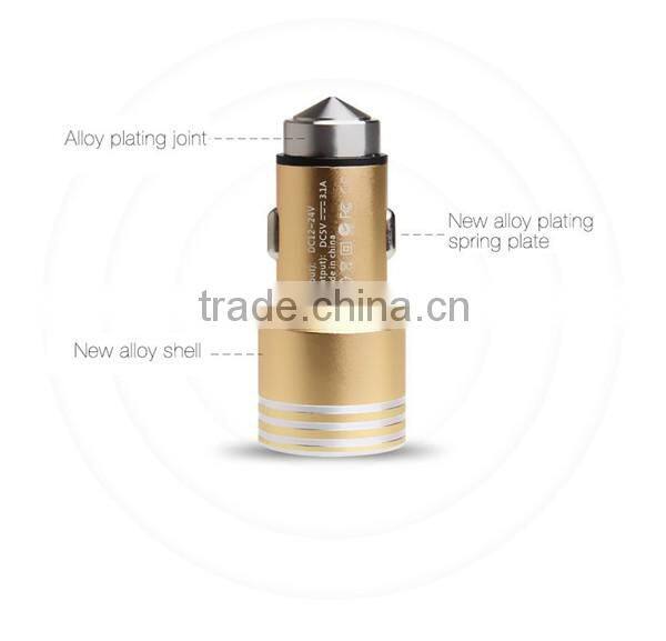 Whoesale Smart Mini Safety Hammer Car Charger with 2 port, Portable 12V Micro USB Adaptor for Charging