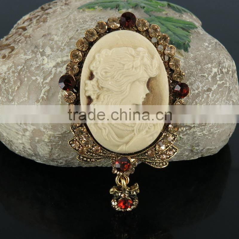 Custom Vintage Inspired Design Cameo Maiden Pin Artistic Handmade Brooch