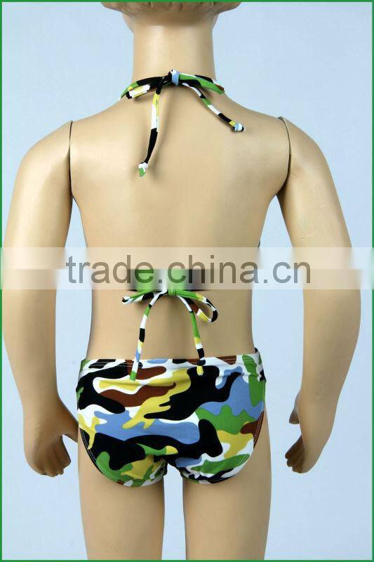 Camouflage Print Little Girls Bikini With Bowknot Skirt Sexy Kids Bikini