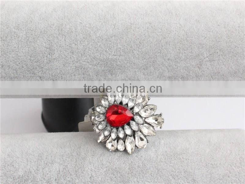Hot selling cheap custom rhodium crystal ring wholesale, red diamond rings for women