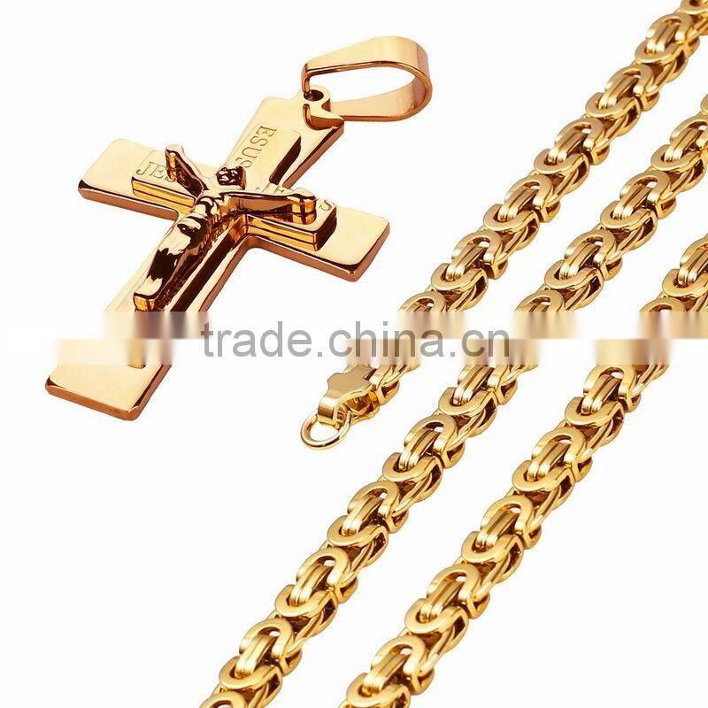 Latest Hot Necklace Accessory Double Deck Scaved Letter JUSUS Gold Hallowmas Christian God Crux Titanium Steel Pendant Necklaces