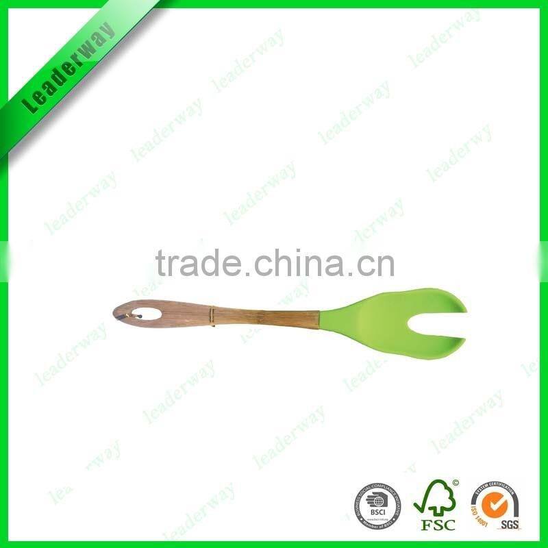 Kitchen gadget silicone baby scoop with bamboo handle