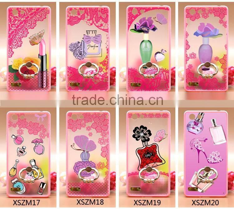 Luxury Perfume Series Printing With Diamond Ring Bracket TPU+PC Phone Case For Oppo A33