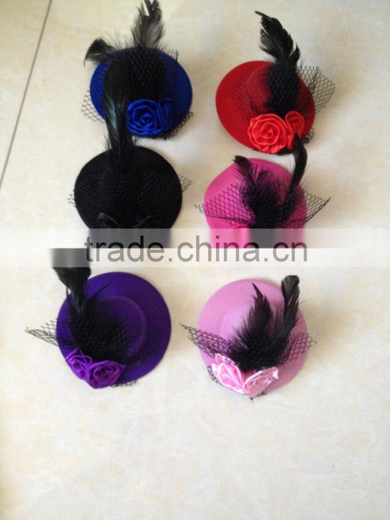 high quality colourful party feather mini top hat with black lace