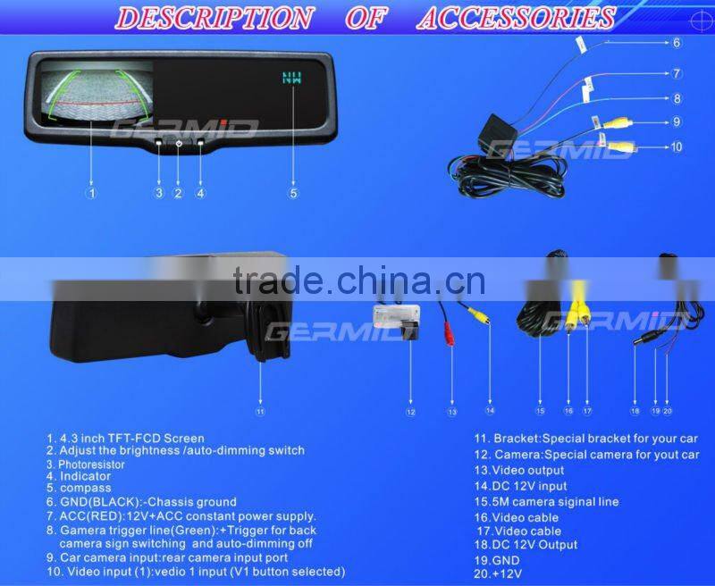 4.3 inch lcd mirror forreversing camera kit ,mens control vest