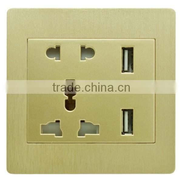 5pin electrical socket with double usb port wall socket,input AC110-250V