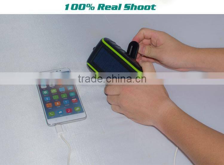 Dual USB 2.1A portable solar mobile charger in power bank, hand crank power solar charger